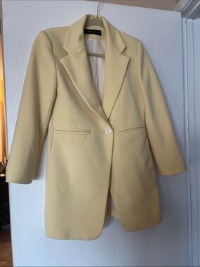 Zara Elegant Women's Pale Yellow Single-Button Blazer Coat